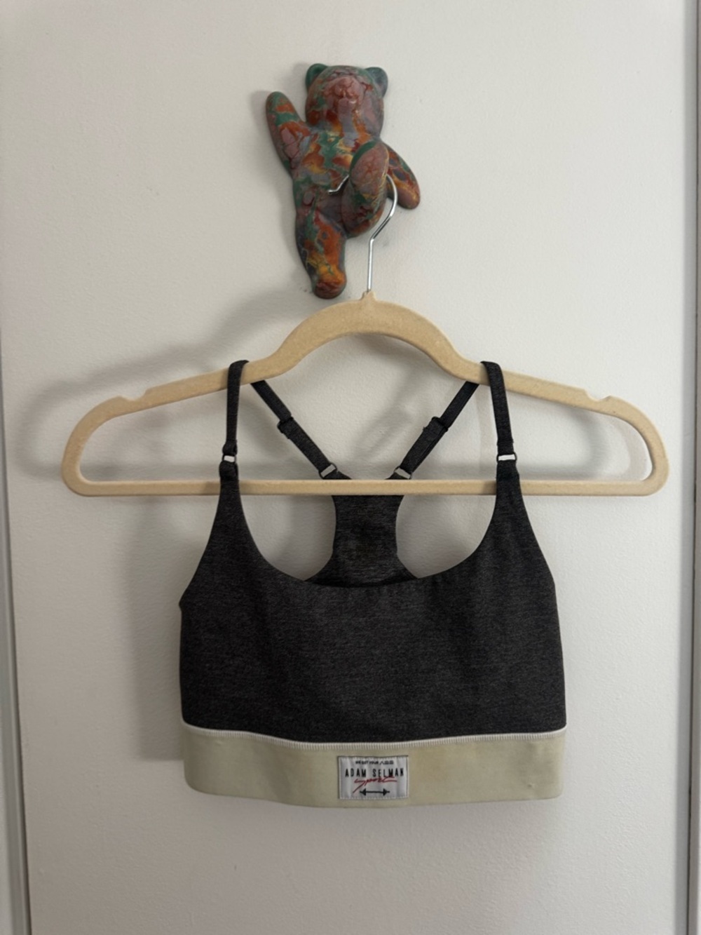 Adam Selman‎ Sport Racerback Sports Bra Gray Cream Logo Band Size S